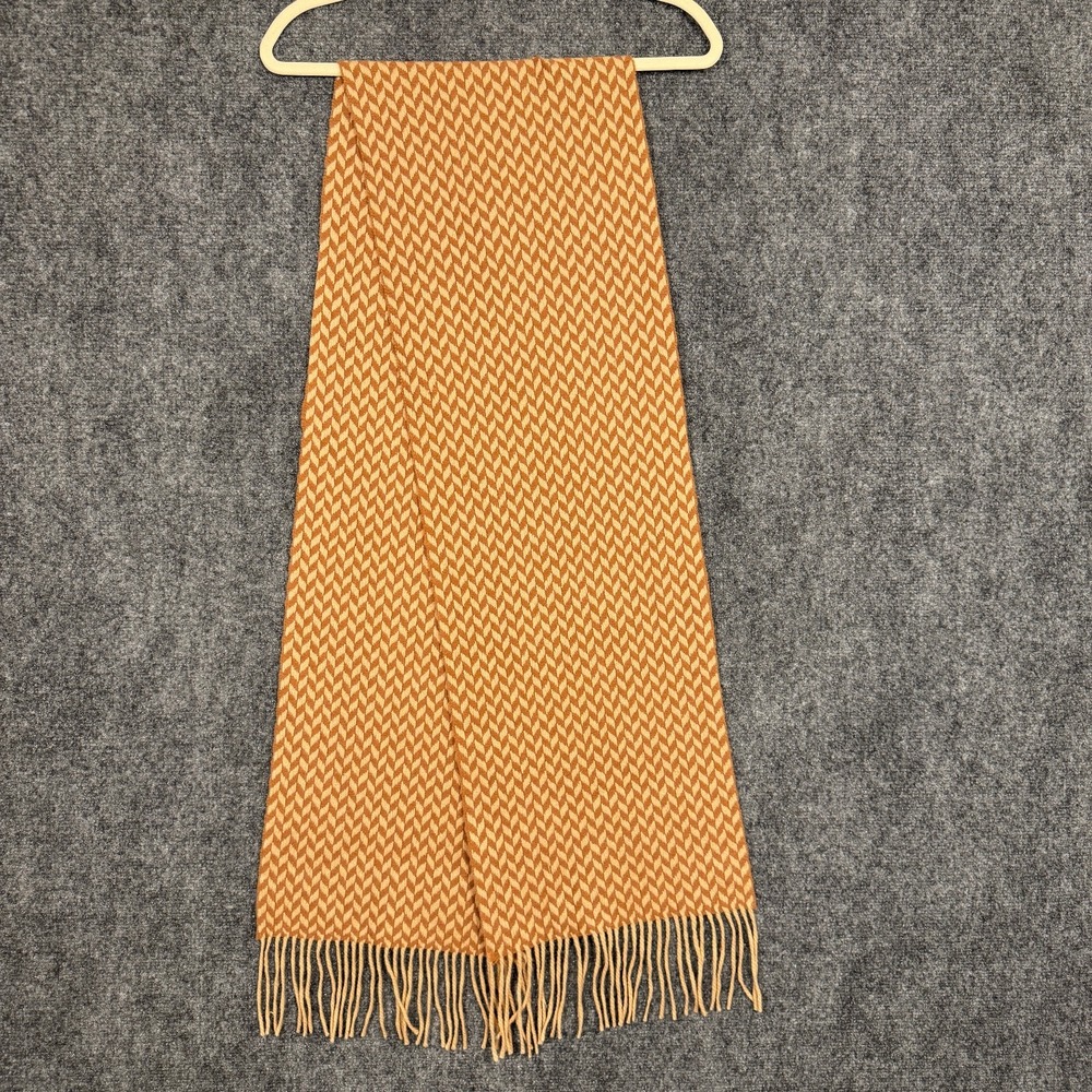Jennifer Sun 100% Merino Wool Wrap Shawl Scarf Color Brown Camel Chevron 76 in - Picture 3 of 7